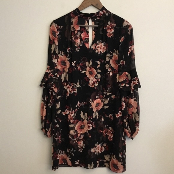 White House Black Market Long-Sleeve Floral Choker Shift Dress Size S NW… - Picture 2 of 14